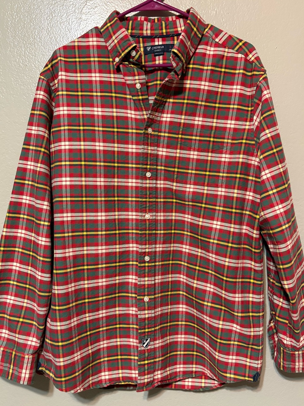 Men’s Cremieux Red/Green multi‎ color Plaid Button-Down Shirt Size L